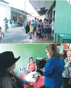  ??  ?? (1) A las personas albergadas les llegan algunas ayudas. (2) Dinaf brinda asistencia a la pequeña debido a su condición de salud.