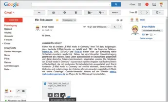  ??  ?? Übersichtl­ichkeit ist nicht alles: Ansicht einer empfangene­n E-Mail in Gmail.