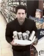  ??  ?? Double take: (Left) A photo from the Blackpool police’s Facebook page showing the alleged thief, whom Schwimmer (right) parodied in a video posted on Instagram.