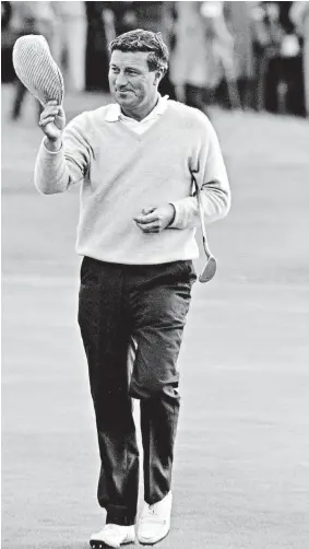  ??  ?? Calm self-assurance: Peter Thomson at Royal Birkdale in 1965 after securing his fifth Open victory