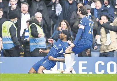  ?? Picture: Getty Images ?? MAKING IT COUNT. Chelsea’s Noni Madueke celebrates after scoring a goal during their FA Cup quarterfin­al against Leicester City at Stamford Bridge yesterday.