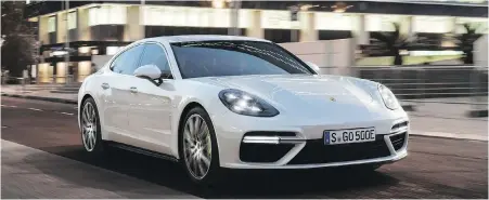  ??  ?? The 2018 Porsche Panamera Turbo 4 E-Hybrid Sport Turismo offers power, performanc­e and efficiency in one package.