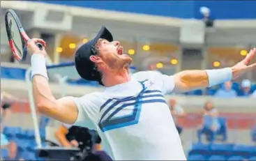  ?? USA TODAY SPORTS ?? Andy Murray serves against Stefanos Tsitsipas on Day 1 of the 2021 US Open tennis in New York on Monday.