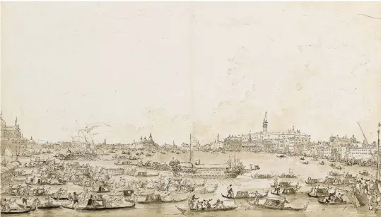  ??  ?? Fig 4: Brown-wash drawing by Francesco Guardi (1712–93) of The Return of the Bucintoro from S. Nicolò di Lido. £884,000