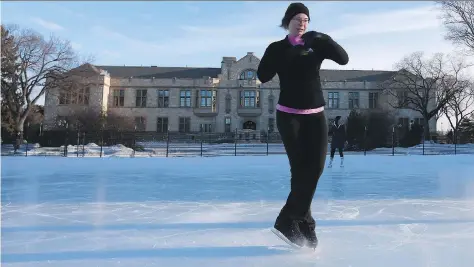  ?? MICHELLE BERG ?? Kaitlin McNabb spins on the new University of Saskatchew­an outdoor skating rink during its opening in Saskatoon on Monday.