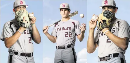  ?? MATIAS J. OCNER mocner@miamiheral­d.com ?? From left: Left-handed pitcher Chris Arroyo, outfielder Roman Anthony and right-handed pitcher Jake Clemente, all from Stoneman Douglas.