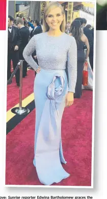  ??  ?? Above: Sunrise reporter Edwina Bartholome­w graces the red carpet at the 2016 Oscars and (below) with her fiance Neil Varcoe. Pictures: INSTAGRAM