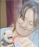  ?? SHarON MONTGOMery-dUpe/TC Media ?? Kelly Huntington feeds one of two baby pigs their family is looking after in their home.