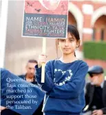  ?? ?? Queensland’s Tajik community marched to support those persecuted by the Taliban.