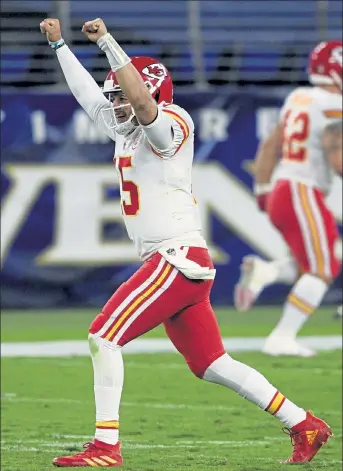  ?? AP FILE ?? Kansas City Chiefs quarterbac­k Patrick Mahomes has quickly become a prolific passer and winner.