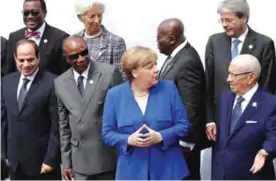  ??  ?? BERLIN: (Front from left): The President of Egypt Abdel Fattah el-Sissi, the Chairman of the African Union and President of Guinea Alpha Conde, German Chancellor Angela Merkel and the President of Tunisia Beji Caid Essebsi, pose for a photo during the...