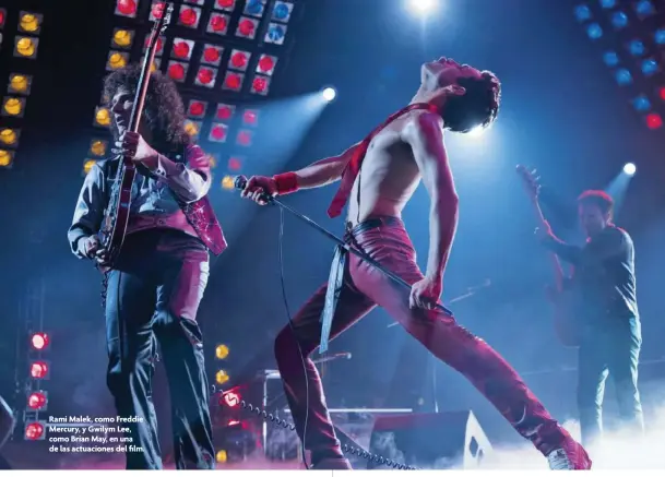  ??  ?? Rami Malek, como Freddie Mercury, y Gwilym Lee, como Brian May, en una de las actuacione­s del film.