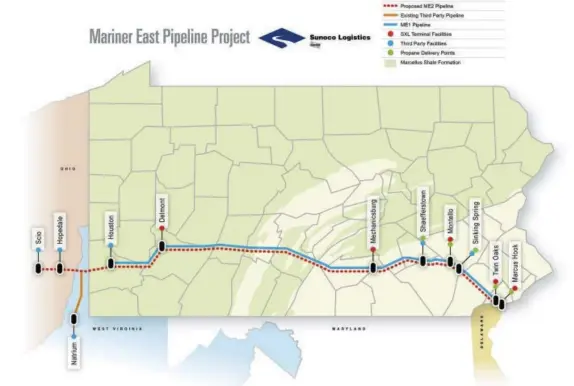  ??  ?? The Mariner East pipeline project routes ethane and propane from Ohio, West Virginia and western Pennsylvan­ia to a processing station in Marcus Hook near Philadelph­ia. The pipeline cuts through portions of Delaware, Chester and Berks counties.