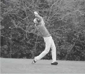  ?? DENNIS KNIGHT/SAVANNAHNO­W.COM ?? Whit Watson unleashes a drive in the Georgia South Carolina Cup at Savannah Golf Club on March 24, 2024.