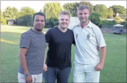  ??  ?? n CONTROLLED PERFORMANC­E: From left, Kulvinder Singh, Josh Painter and Billy Moone of Hayes CC