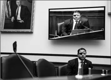  ?? ANNA MONEYMAKER / NEW YORK TIMES FILE (2020) ?? Rep. Dan Crenshaw, R-Texas, speaks July 22, 2020, during a House Committee on Homeland Security meeting in Washington. Crenshaw’s campaign claimed in an email that Democrats’ budget bill included Medicare for all. It doesn’t.