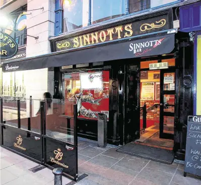  ??  ?? Interrupti­on: Sinnotts Bar in Dublin is one of the pubs taking action against insurer FBD