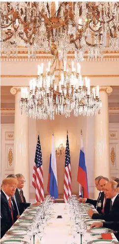  ?? FOTO: REUTERS ?? Essen mit Freunden? US-Präsident Donald Trump und sein russischer Kollege Wladimir Putin näherten sich in Helsinki an.