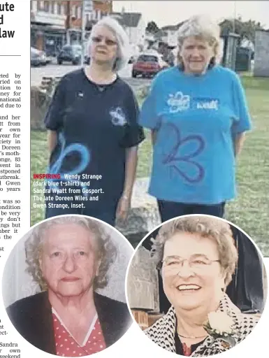  ??  ?? INSPIRING Wendy Strange (dark blue t-shirt) and Sandra Wyatt from Gosport. The late Doreen Wiles and Gwen Strange, inset.