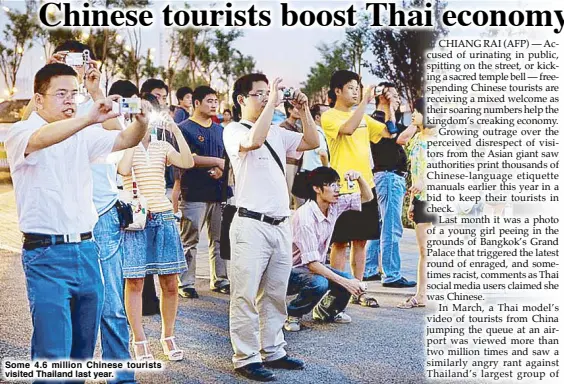  ??  ?? Some 4.6 million Chinese tourists visited Thailand last year.
