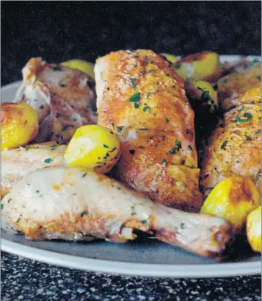  ??  ?? Roast chicken from Smitten Kitchen by Deb Perelman is easy to make.