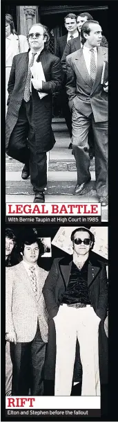  ??  ?? LEGAL BATTLE With Bernie Taupin at High Court in 1985