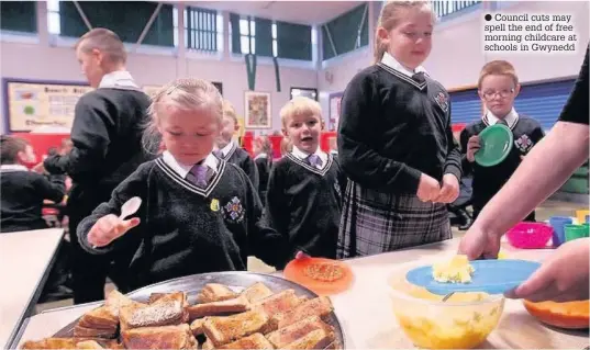  ??  ?? ● Council cuts may spell the end of free morning childcare at schools in Gwynedd