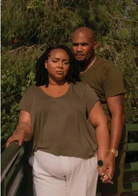  ?? Photograph: Sydney Walsh/The Guardian ?? Anya Cook with her husband Derick Cook at Windmill Park in Coconut Creek, Florida. She believes race played a factor in her care on the night when she first arrived in the ER.