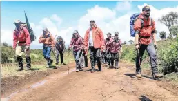  ?? PICTURE: KENYAN TOURISM BOARD. ?? HEADING UP: Kenya’s Tourism Minister Najib Balala, centre, joins the expedition that is summiting seven African peaks for seven causes. To his right is KwaZulu-Natal adventurer Thommo Hart, who is the expedition photograph­er.