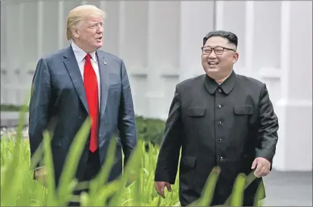  ?? Evan Vucci Associated Press ?? THE SUMMIT between President Trump and North Korean leader Kim Jong Un in Singapore might seem familiar to TV fans. “This really feels like ‘Celebrity Apprentice,’ not about the security of the United States,” a presidenti­al advisor in previous...