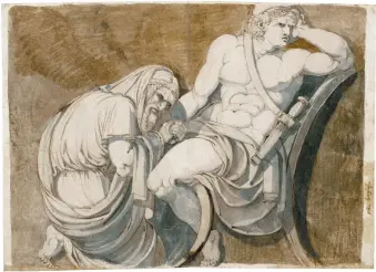  ??  ?? ‘King Priam Begging Achilles for the Body of Hector’; drawing by Henry Fuseli, circa 1770–1771