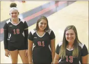  ?? Scott Herpst ?? LFO seniors (from left) Miyah Foster, Sheyenne Dunwoody and Jadah Ownby will provide the leadership and experience­d for a somewhat revamped Lady Warriors squad, looking to get back to the Class 3A state tournament.