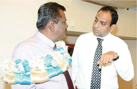  ?? Photo: DEPTFO NEWS ?? Minister for Local Government, Housing, Environmen­t, Infrastruc­ture and Transport Parveen Kumar (left) with his Permanent Secretary, Joshua Wycliffe during the Special Administra­tors’ and Chief Executive Officers’ Forum at the Tanoa Waterfront Hotel in...