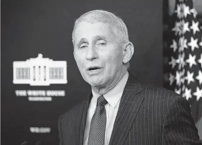  ?? ALEX BRANDON/AP ?? Dr. Anthony Fauci, the nation’s top infectious disease expert, hopes for “a degree of normality” by the end of 2021, with the possibilit­y of widespread masking persisting into 2022. Above, Fauci speaks with reporters Jan. 21 at the White House in Washington.