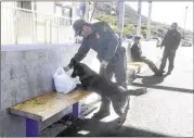  ??  ?? A drug-sniffing dog discovers a small amount of marijuana in a bag at California’s Pine Valley checkpoint, on the main route from Arizona to San Diego.
