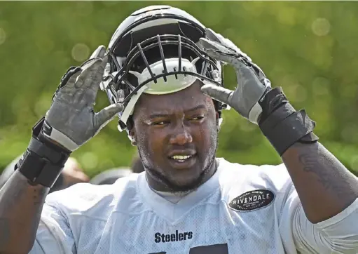  ?? Peter Diana/ Post- Gazette ?? Offensive tackle Jerald Hawkins is back for a second stint with the Steelers, signed off the Houston Texans practice squad.