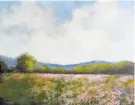  ??  ?? David Swanagin is known for his landscapes with vast, luminous skies. He will be showcased in a September exhibit along with Lissa Hunter. Here, he depicts fields of lavender in full bloom.