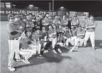  ?? ?? Columbus High’s baseball team celebrates after beating Varela 5-4 in eight innings to claim the GMAC championsh­ip.