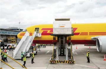  ?? Colombian president’s office ?? A plane carrying 117,000 doses of the Pfizer-BioNTech COVID-19 vaccine landed at Bogotá’s El Dorado Airport on Monday as many in the region grow impatient over the slow pace of the COVAX vaccine rollout.