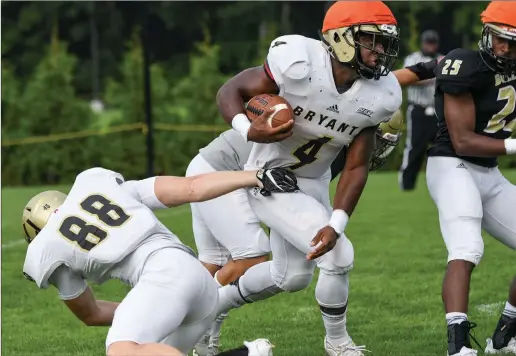  ?? Photo by Jerry Silberman / risportsph­oto.com ?? Former St. Raphael star Alfred Dorbor (4) had never had an injury keep him from playing football until last summer when the Bryant redshirt freshman suffered a season-ending Lisfranc injury during training camp. Dorbor embraced his rehab and is back...