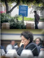  ?? CLIFF OWEN / ASSOCIATED PRESS ?? TOP: A man walks past an employees entrance sign outside the U.S. Office of Personnel Management (OPM). ABOVE: OPMDirecto­r Katherine Archuleta testifies Tuesday on the cyberattac­k.