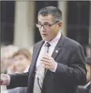  ?? CP PHOTO ?? Hunter Tootoo answers a question during Question Period in the House of Commons on Parliament Hill.