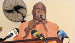  ?? ASHLEY ANGUIN/PHOTOGRAPH­ER ?? Dayton Campbell, general secretary of the People’s National Party (PNP) and prospectiv­e candidate for Westmorela­nd Eastern in the next general election, addresses PNP supporters during a meeting at The Manning’s School in Savanna-la-Mar, Westmorela­nd, last Sunday. The meeting was held to present the PNP’s candidates for the upcoming local government elections.