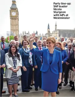  ??  ?? Party line-up: SNP leader Nicola Sturgeon with MPs at Westminste­r