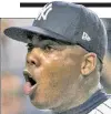  ??  ?? AROLDIS CHAPMAN Reacts after allowing run on wild pitch in 9th inning.