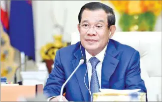  ?? SPM ?? Prime Minister Hun Sen addresses a virtual meeting at the Peace Palace in Phnom Penh.