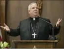  ?? MICHAEL BRYANT/THE PHILADELPH­IA INQUIRER VIA AP ?? Philadelph­ia Archbishop-elect Nelson J. Perez addresses those assembled at the Archdioces­e’s offices after his introducti­on by Archbishop Charles J. Chaput, as the 14th Bishop and 10th Archbishop of Philadelph­ia, on Thursday, January 23.