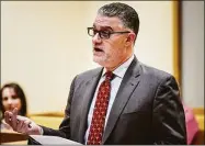  ?? Tyler Sizemore / Hearst Connecticu­t Media file photo ?? Then-state prosecutor Richard Colangelo speaks during a hearing in state Superior Court in Stamford on March 3, 2020.