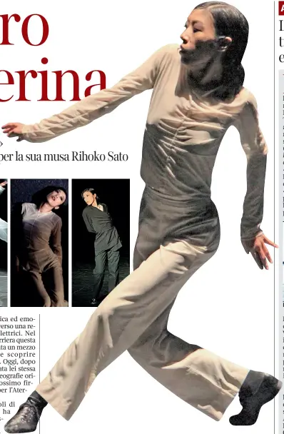  ??  ?? Movimenti Qui sopra e nelle foto piccole, la danzatrice Rihoko Sato durante «She» del coreografo Teshigawar­a