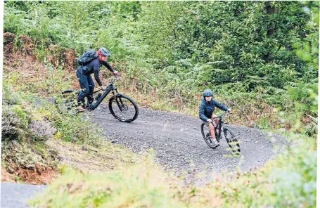  ?? ?? AWAY FROM IT ALL: The dramatic Melincourt waterfall, left, and the joys of cycling in Afan Forest Park, above.